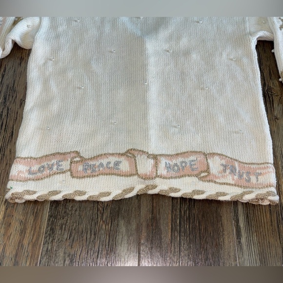 Vtg Stitches In Time QVC 2XL Embellished Cardigan Sweater Angels Peace Love Hope - Picture 12 of 13
